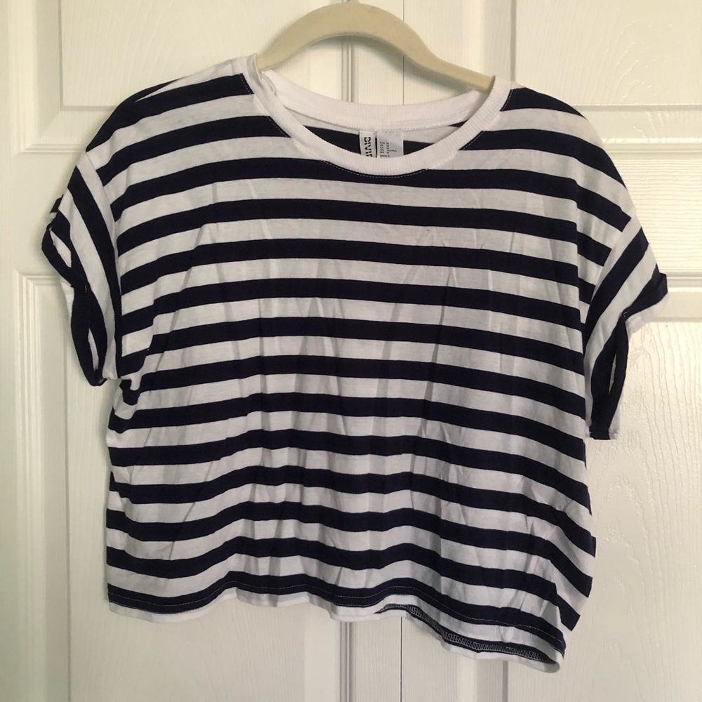 Navy/White Striped Crop Tee